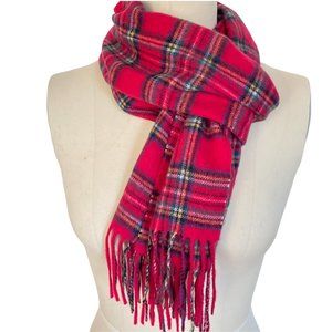 Vineyard Vines 100% Cashmere Red Tartan Plaid Scarf with Fringe